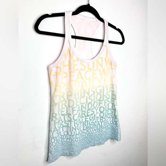 Lululemon Tank Top Rainbow Letter Logo Print Sleeveless White Racerback Size 2 - Picture 5 of 13